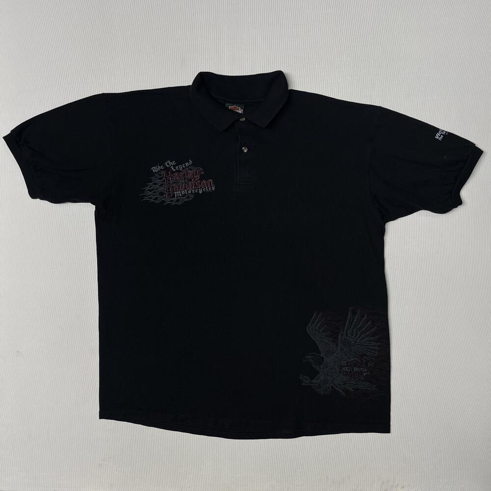 Harley-Davidson Polo Shirt Mens XL Black Ride The Legend Eagle Graphic Biker